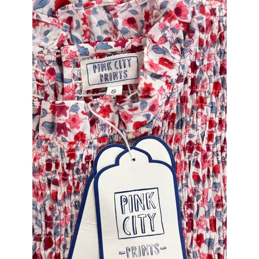 NWT Pink City Prints Maxi Dress Pink Scarlet Forest Isabel Smocked Tiered Small - Picture 4 of 13